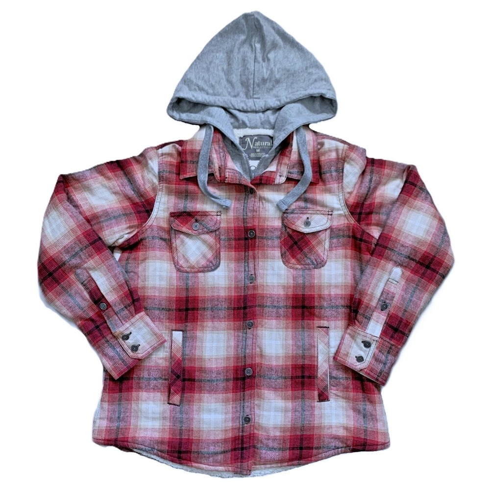 Flannel Plaid Sherpa Lined Sweatshirt Hoodie Jacket Bass Pro Shop Exc UNISEX Med